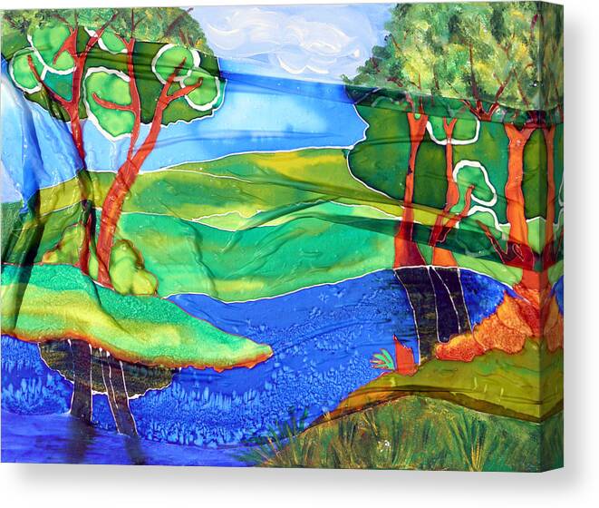 Silk Painting Canvas Print featuring the painting Lazy River Silk by Sandra Fox