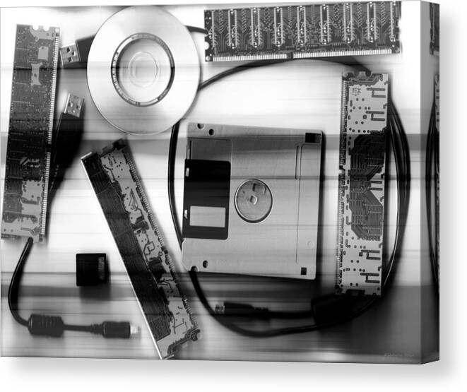 Tech Canvas Print featuring the photograph Leftover Tech - Black and White by Shawna Rowe