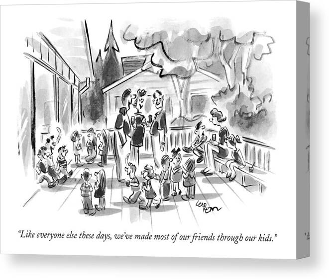 Family Canvas Print featuring the drawing Like Everyone Else These Days by Lee Lorenz