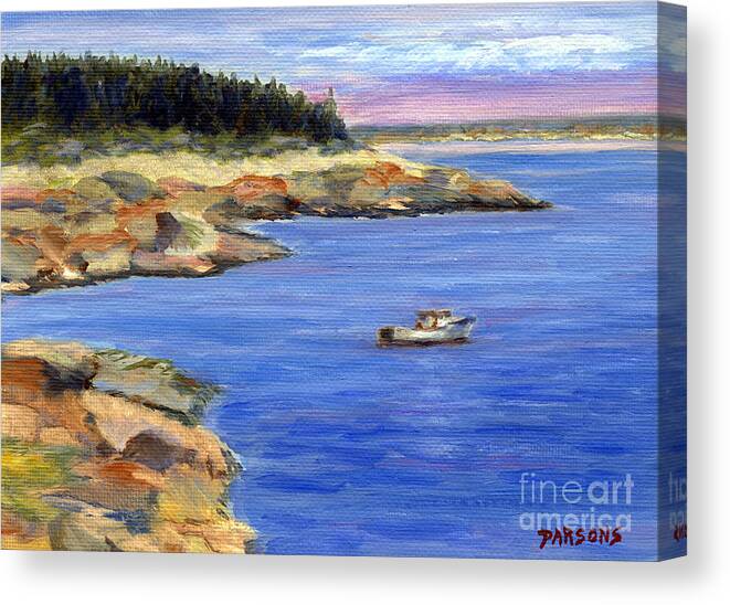 Impressionism Canvas Print featuring the painting Lobster Boat in Jonesport Maine by Pamela Parsons