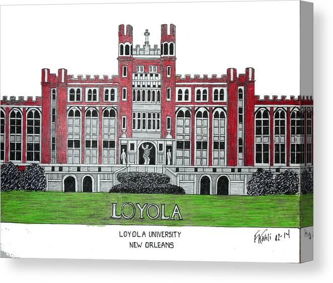 Loyola University New Orleans Ink Drawing Canvas Print featuring the drawing Loyola University New Orleans by Frederic Kohli
