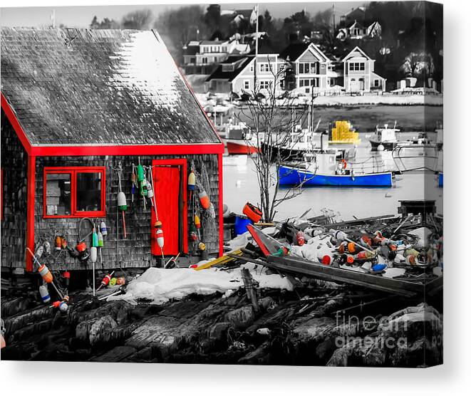 Maine Canvas Print featuring the photograph Maine Winter Harbor Life by Brenda Giasson