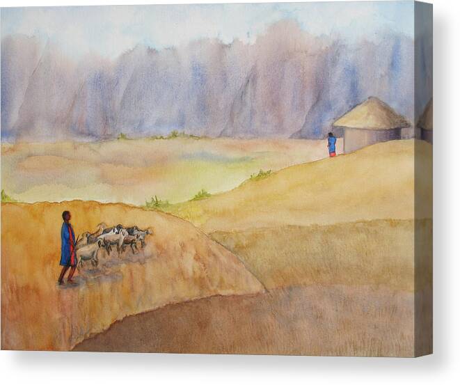 Masai Canvas Print featuring the painting Masai Village by Patricia Beebe