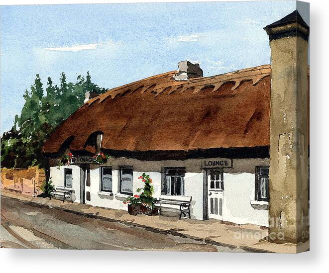 Val Byrne Canvas Print featuring the painting F 709 McDonaghs Pub Oranmore Galway by Val Byrne