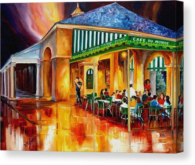 New Orleans Paintings Canvas Print featuring the painting Midnight at the Cafe Du Monde by Diane Millsap