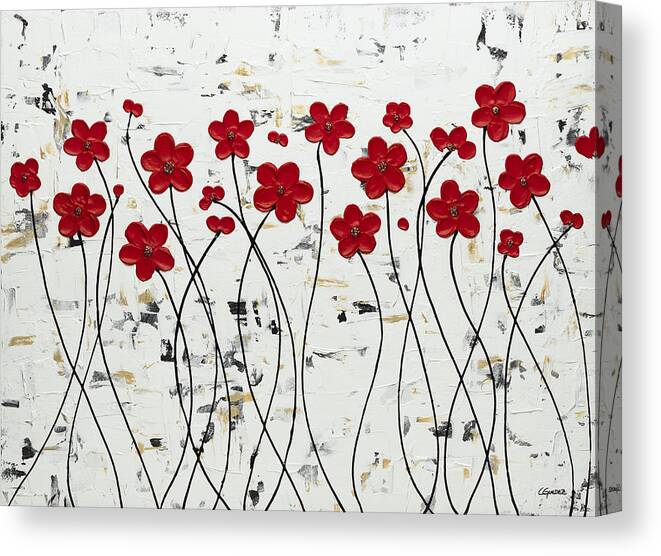 Red Poppy Canvas Print featuring the painting Mis Amores by Carmen Guedez