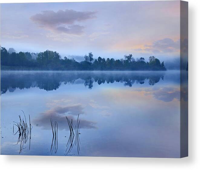 Feb0514 Canvas Print featuring the photograph Mist Over Lackawanna Lake Pennsylvania by Tim Fitzharris