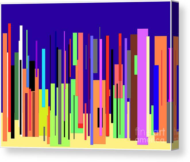 City Canvas Print featuring the digital art Modern City Scape with Bright Colored Buildings by Barefoot Bodeez Art