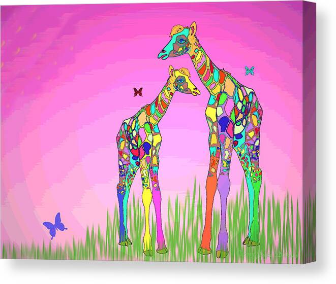 Animal Canvas Print featuring the photograph Mom and Baby Giraffe Unconditional Love by Joyce Dickens