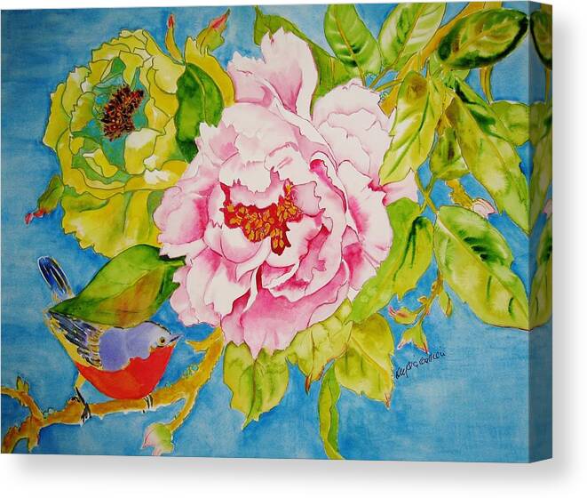 Peonies Canvas Print featuring the painting Moment of Beauty by Krysia Gallien
