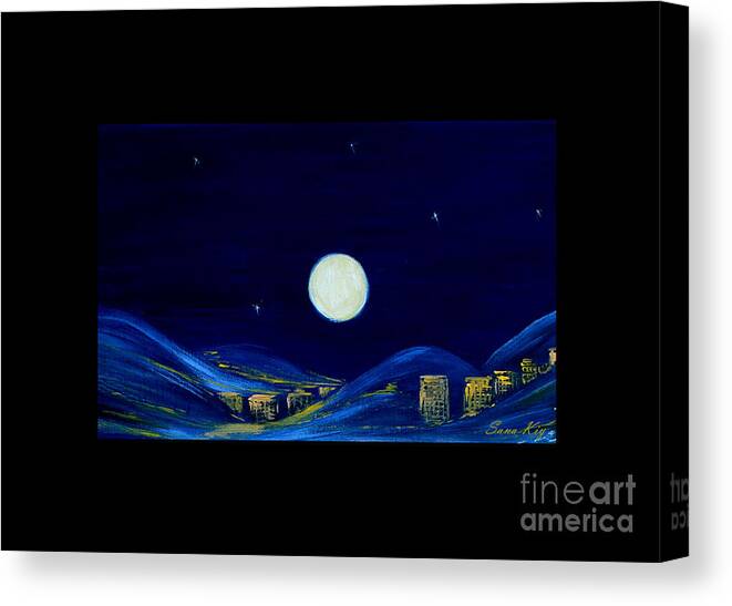 Best Winter Holidays Collection Canvas Print featuring the painting Moonlight. Winter Collection by Oksana Semenchenko