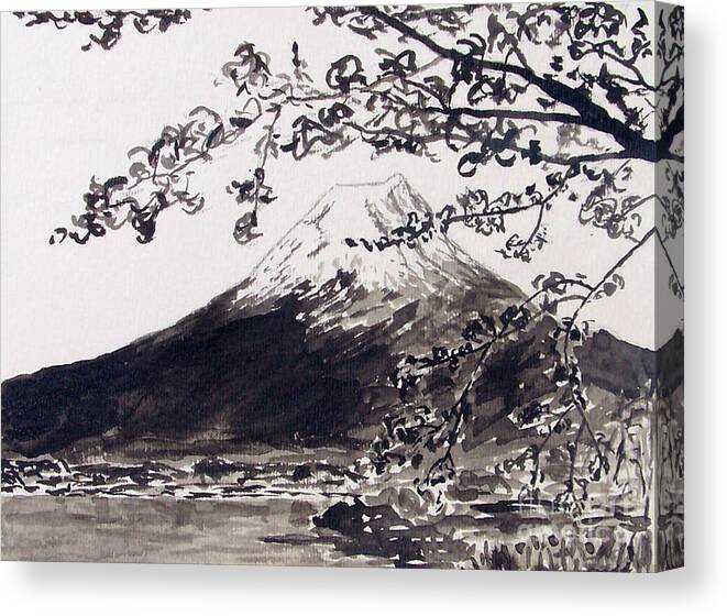 Mount Fuji Canvas Print featuring the painting Mount Fuji Spring Blossoms by Kevin Croitz