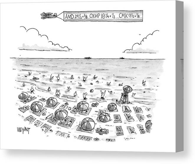 Stocks Canvas Print featuring the drawing New Yorker June 21st, 1999 by Christopher Weyant