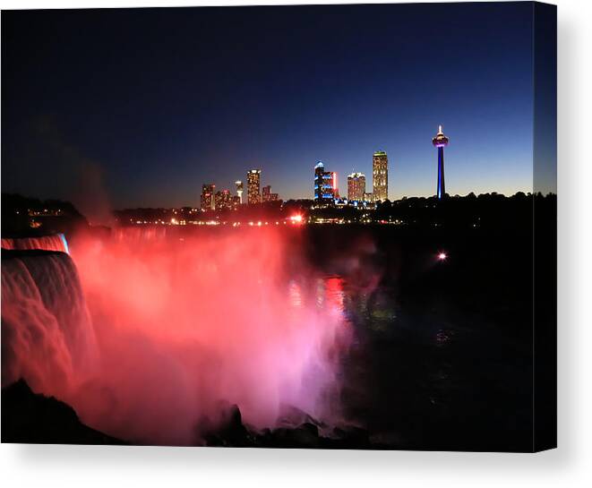 Niagara Falls At Night 2 Canvas Print featuring the photograph Niagara Falls at Night 2 by Rachel Cohen