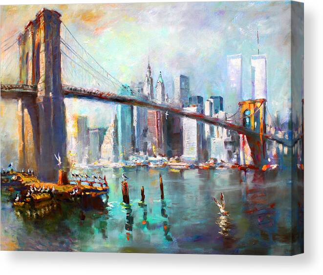 Nyc Canvas Print featuring the painting NY City Brooklyn Bridge II by Ylli Haruni