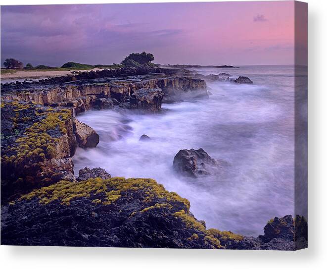 Feb0514 Canvas Print featuring the photograph Ocean And Lava Rocks At Sunset Puuhonua by Tim Fitzharris