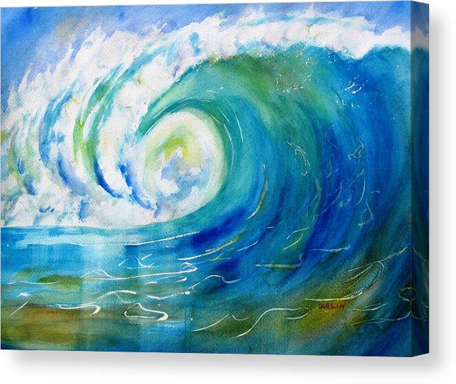 Ocean Canvas Print featuring the painting Ocean Wave by Carlin Blahnik CarlinArtWatercolor