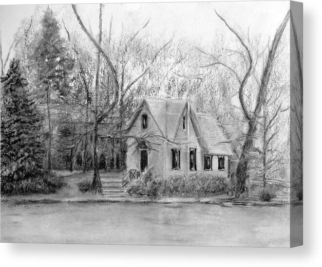 Library Canvas Print featuring the painting Old Library on Lake Afton - Winter by Loretta Luglio