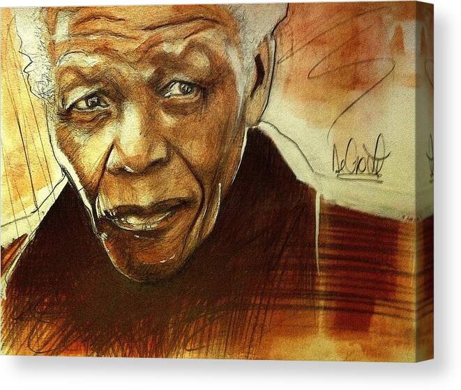 Mandela Canvas Print featuring the painting Older Nelson Mandela by Gregory DeGroat