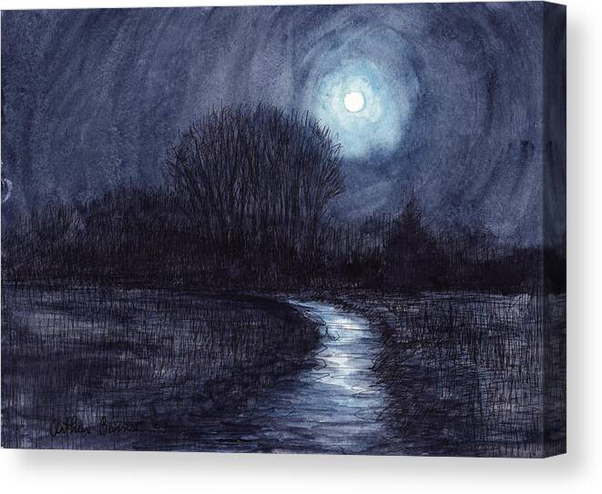 Moon Canvas Print featuring the painting On a Moonlit Night by Arthur Barnes