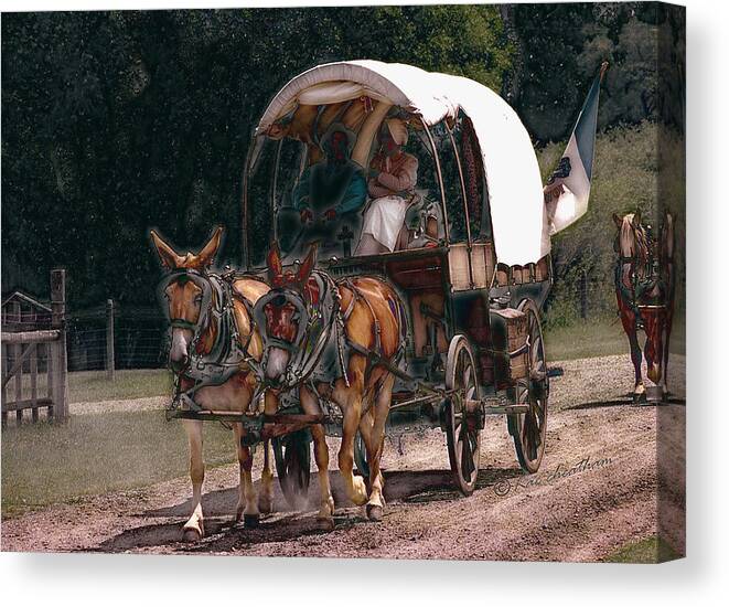 Covered Wagon Canvas Print featuring the digital art On the Bozeman Trail by Kae Cheatham