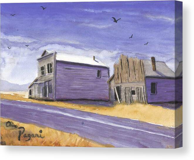 Ghost Town Canvas Print featuring the painting Oregon Ghost Town Watercolor by Chriss Pagani