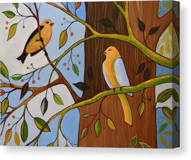 Birds Canvas Print featuring the painting Original Animal Birds Art Painting ... Birds In the Garden by Amy Giacomelli