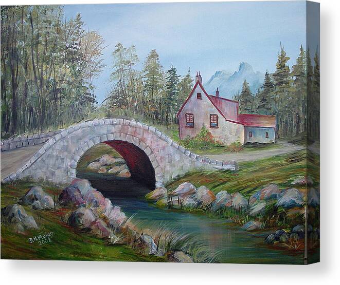 House Canvas Print featuring the painting Over The Bridge by Dorothy Maier