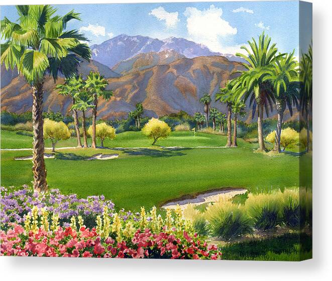 #faatoppicks Canvas Print featuring the painting Palm Springs Golf Course with Mt San Jacinto by Mary Helmreich