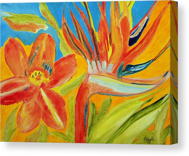 Bird Of Paradise Canvas Print featuring the painting Paradise by Meryl Goudey
