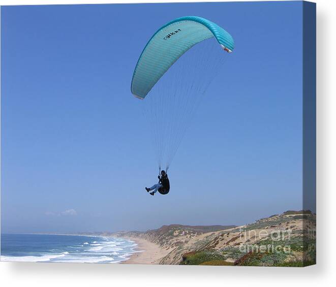 Monterey Bay Canvas Print featuring the photograph Paraglider Over Sand City by James B Toy