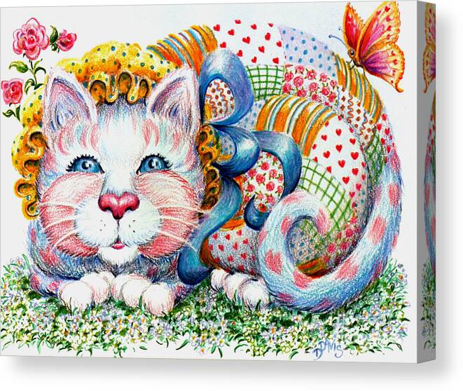 Cat Canvas Print featuring the drawing Patchwork Patty Catty by Dee Davis