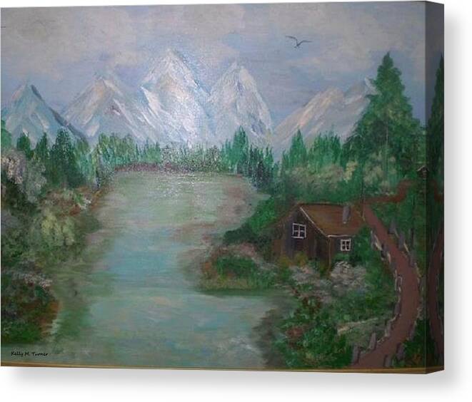 Cabin Canvas Print featuring the painting Peaceful Serenity by Kelly M Turner