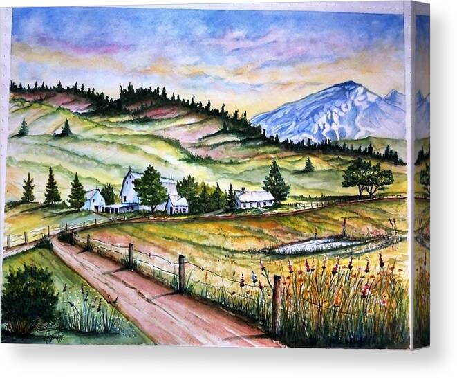 Mountains Canvas Print featuring the painting Peaceful Valley Farm by Richard Benson