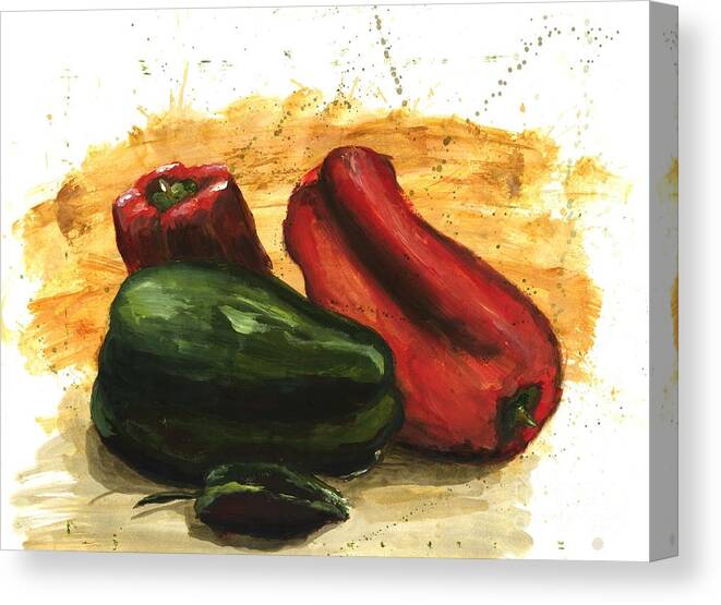 Abstract. Peppers Canvas Print featuring the painting Peppers in a Flash by Maria Hunt