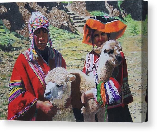Landscape Canvas Print featuring the mixed media Peruvians by Constance Drescher