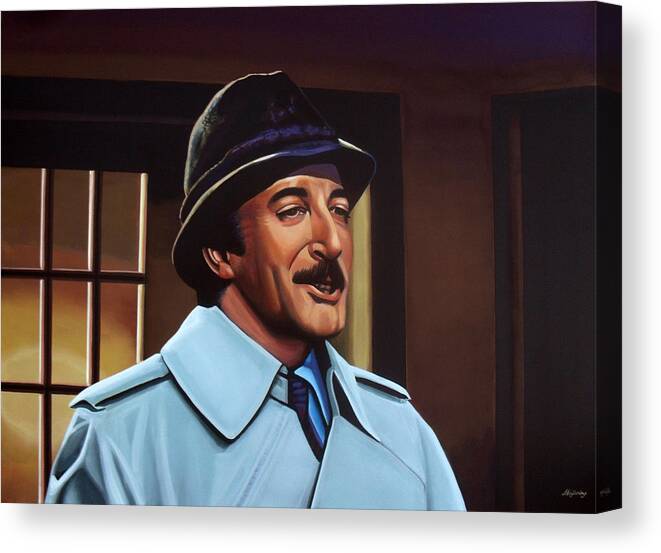 Peter Sellers Canvas Print featuring the painting Peter Sellers as inspector Clouseau by Paul Meijering