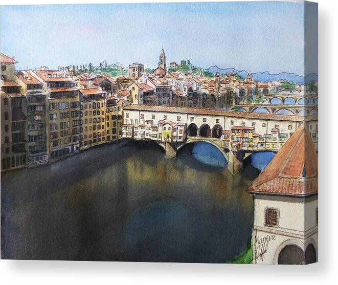 Ponte Vecchio Canvas Print featuring the painting Ponte Vecchio by Henrieta Maneva