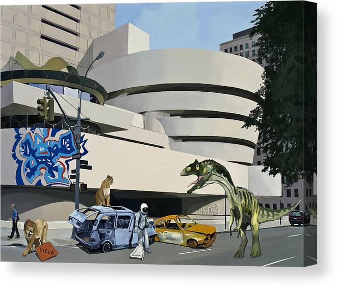 Astronaut Canvas Print featuring the painting Post Nuclear Guggenheim Visit by Scott Listfield