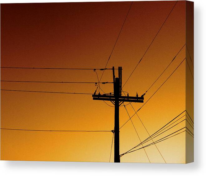 Power Lines Canvas Print featuring the photograph Power Line Sunset by Don Spenner