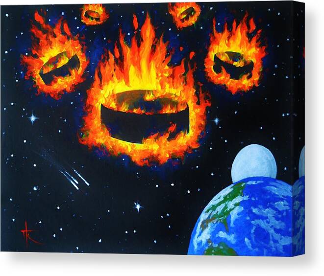 Hockey Canvas Print featuring the painting Puck Invasion by Thomas Kolendra