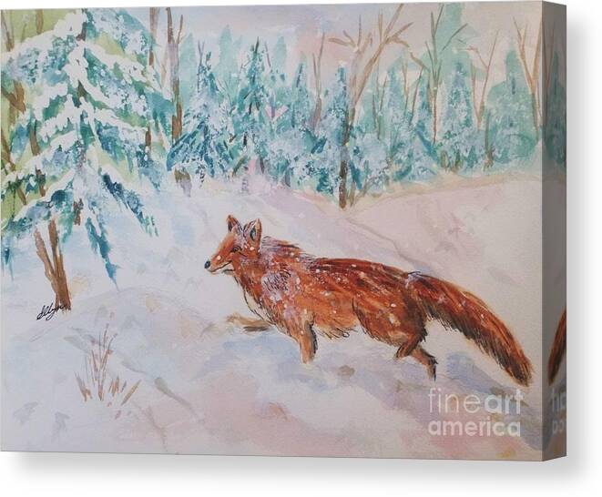 Red Fox Canvas Print featuring the painting Red Fox - Winter Dawn 2 by Ellen Levinson