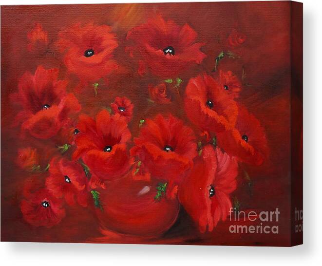 Red Flower Arrangement Canvas Print featuring the painting Red Poppies by Jenny Lee