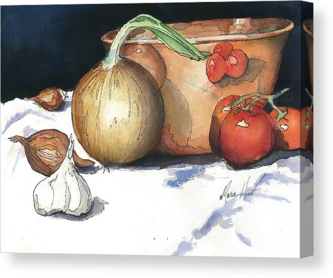 Tomatoes Canvas Print featuring the painting Reflections in Copper by Maria Hunt