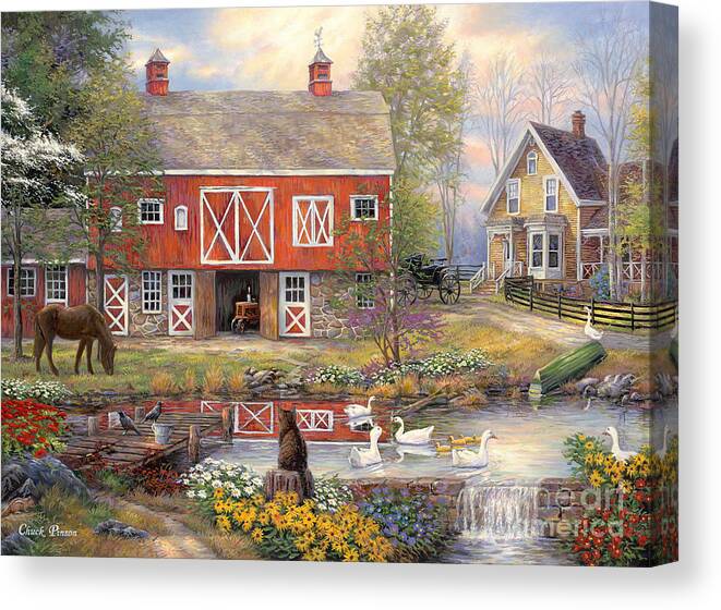  Americana Canvas Print featuring the painting Reflections on Country Living by Chuck Pinson