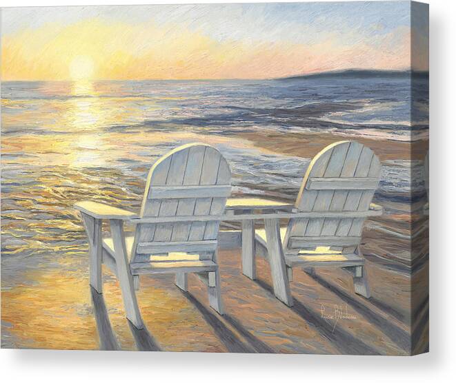 Beach Canvas Print featuring the painting Relaxing Sunset by Lucie Bilodeau
