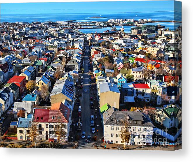 Reykjavik Canvas Print featuring the photograph Reykjavik Cityscape Panorama by Jasna Buncic