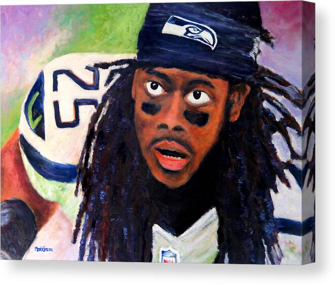Richard Kevin Sherman Canvas Print featuring the painting Richard Sherman by Marti Green