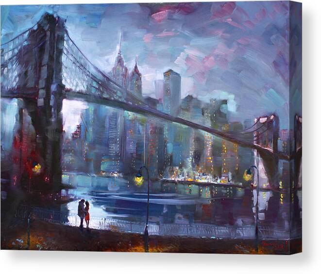 Romance Canvas Print featuring the painting Romance by East River II by Ylli Haruni