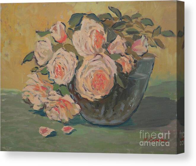Still Life Arrangements Canvas Print featuring the painting Roses II by Monica Elena